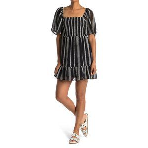 NSR Women's Size L Black White Eyelet Smocked Mini Dress, NWT